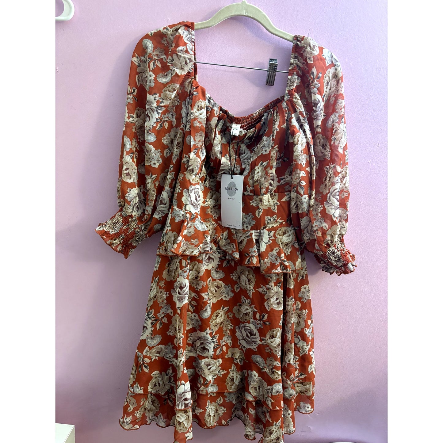 Floral Ruffle Sun Dress - Brown - Size M - New - NWT