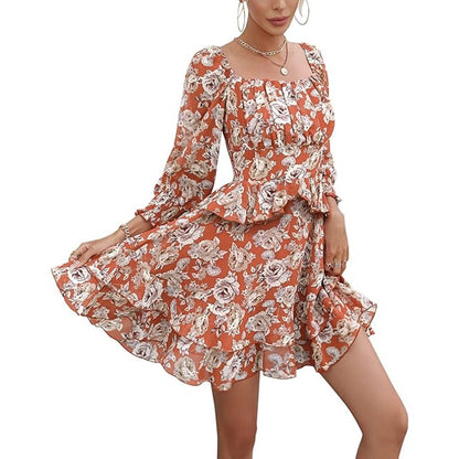 Floral Ruffle Sun Dress - Brown - Size M - New - NWT